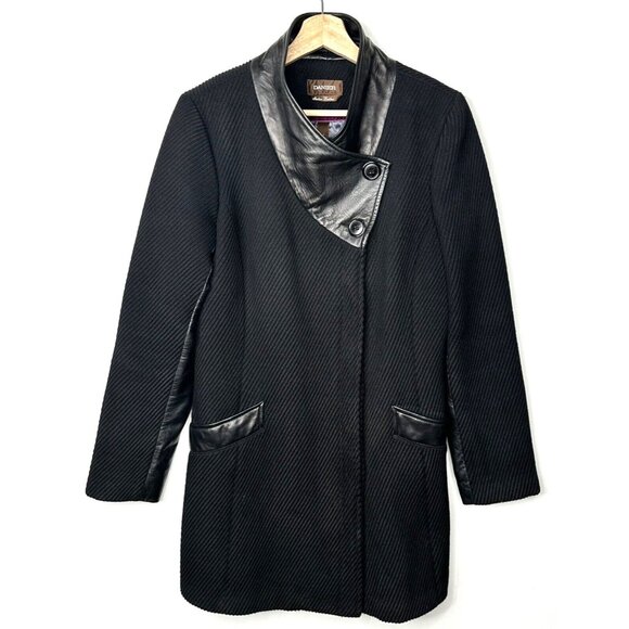 Danier Womens Wool Italian Leather Coat Ribbed Asymmetrical Button Up Lined S - Picture 1 of 16